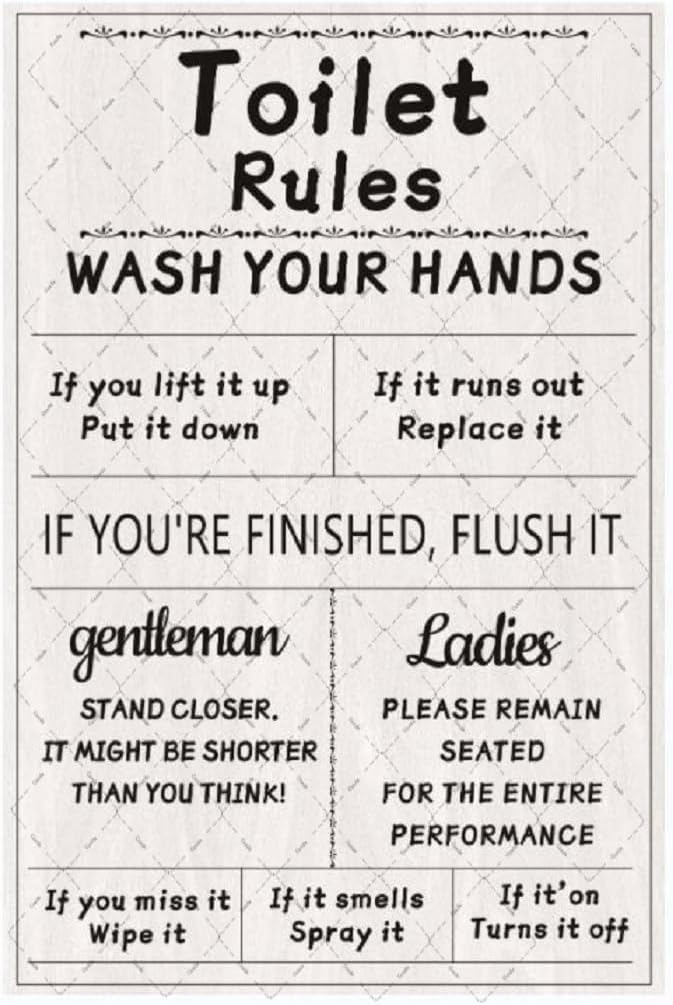 Home Bathroom Rules - Cusde Tuvalet Kuralları Metal Tabela Elinizi