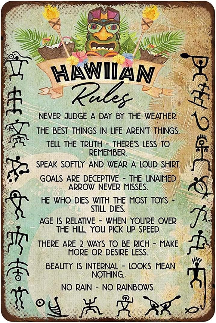 Home Bathroom Rules - Rustik Retro Metal Tabela Hawaii Kuralları