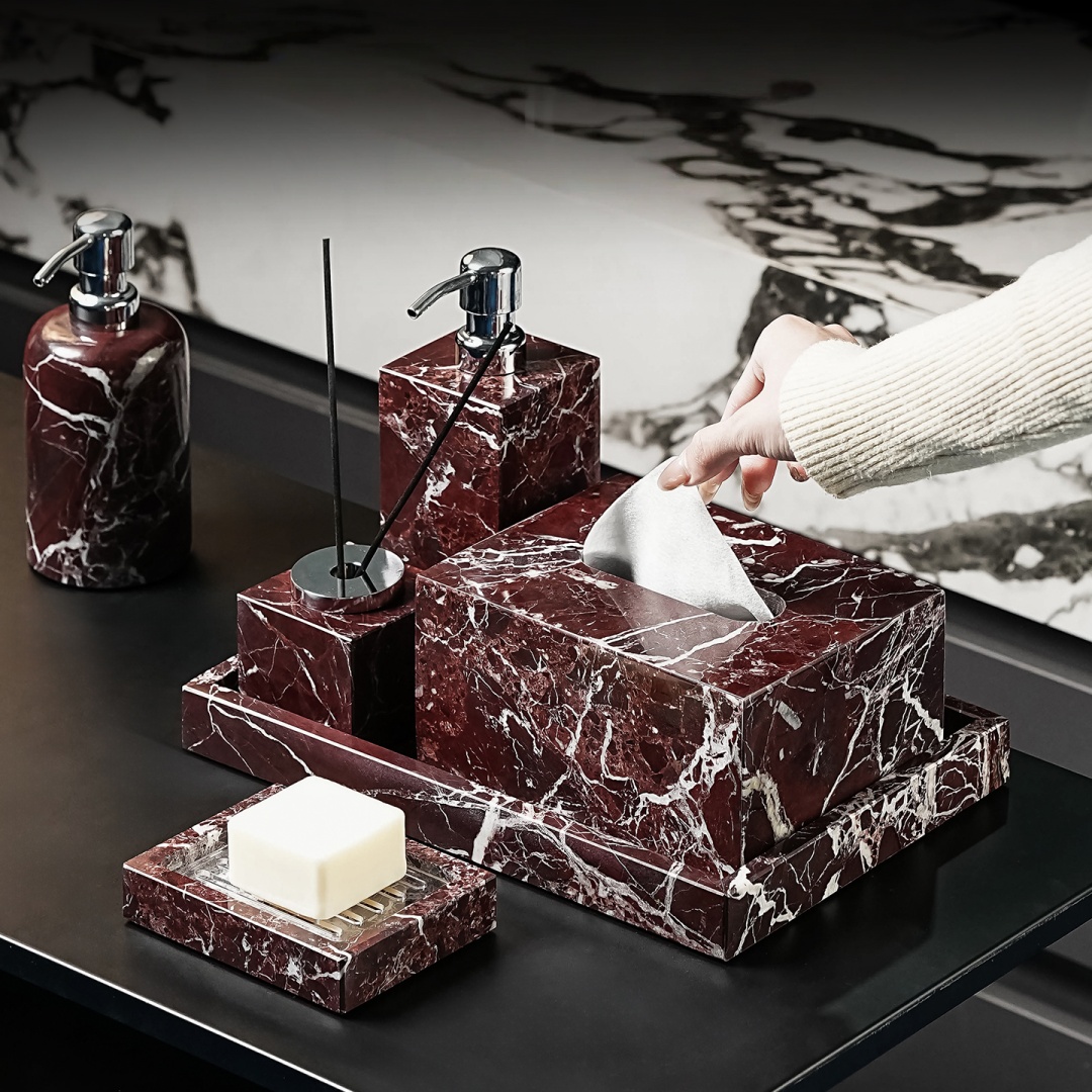 Home Center Bathroom Accessories - Lüks Doğal Mermer Rosa Levanto Banyo