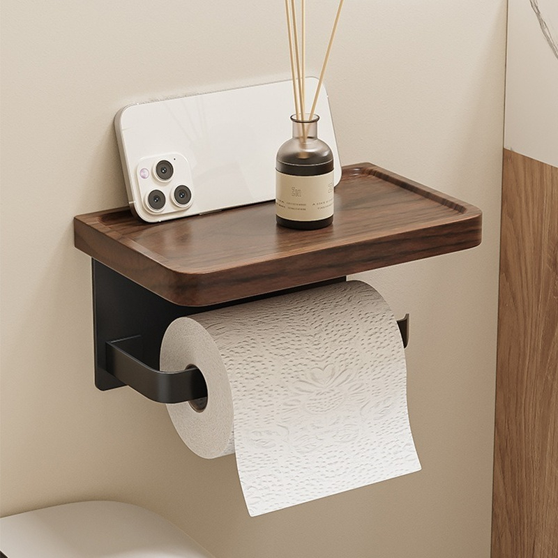 Toilet Paper Holder - Ceviz ağacı delmesiz tuvalet kağıdı tutucusu