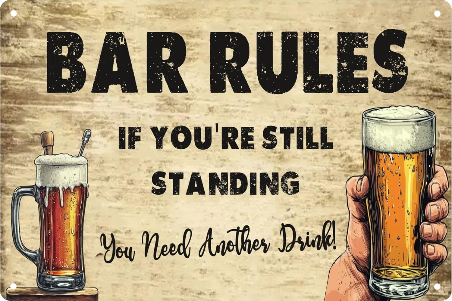 Home Bathroom Rules - Komik Retro Metal Tabela Bar Kuralları