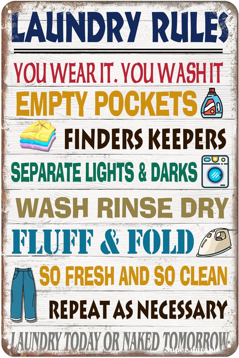 Home Bathroom Rules - Süper dayanıklı Vintage Metal Tabela Çamaşırhane