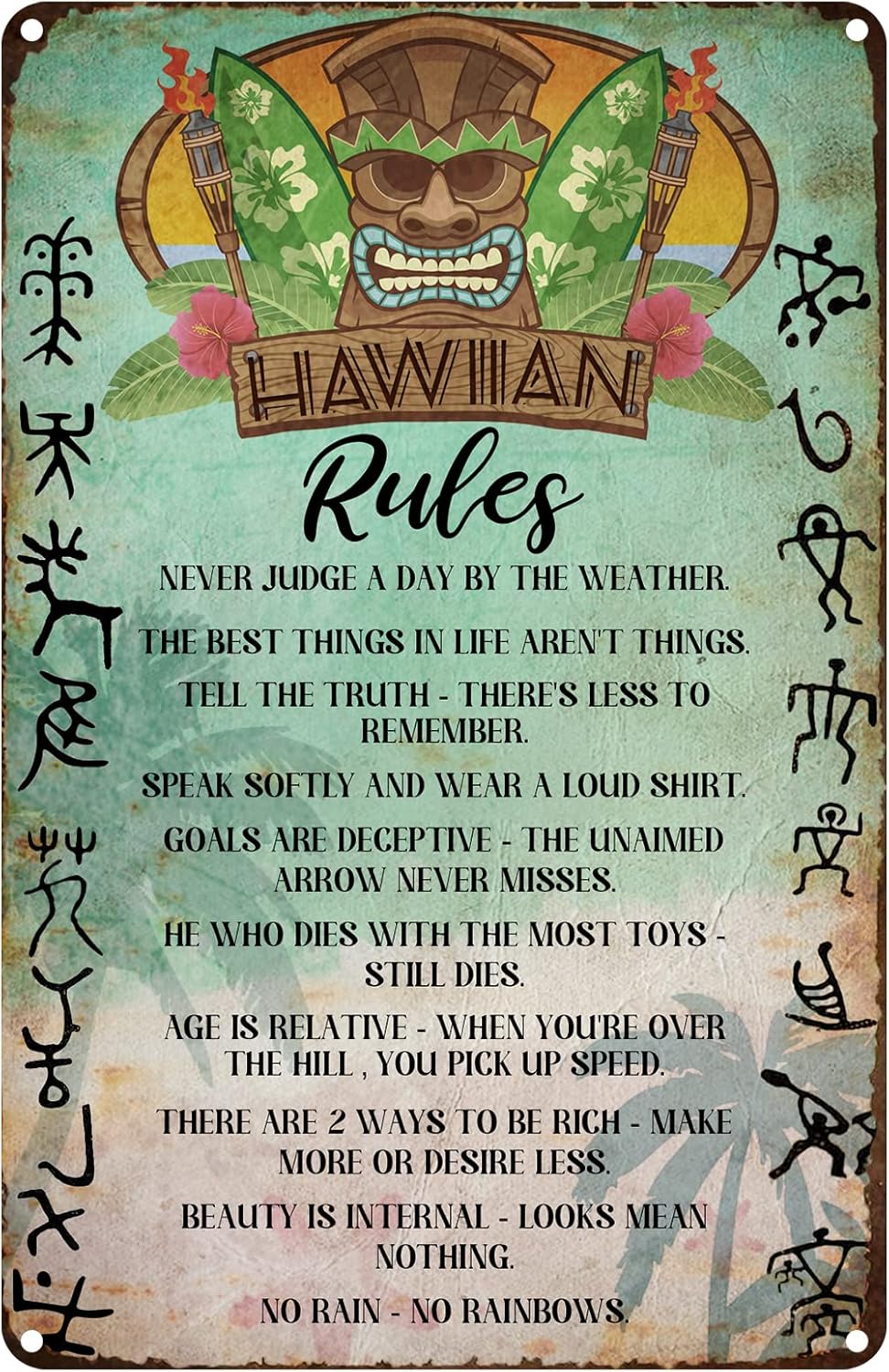 Home Bathroom Rules - Vintage Teneke Tabela Hawaii Kuralları Komik