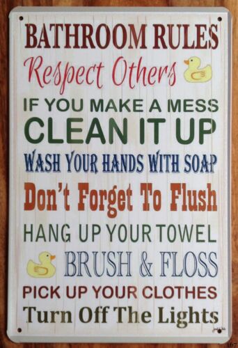 Home Bathroom Rules - METAL TENEKE TABELA Banyo Kuralları Vintage