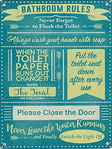 Home Bathroom Rules - Vintage Tarzı Metal Duvar Tabelası Plakası