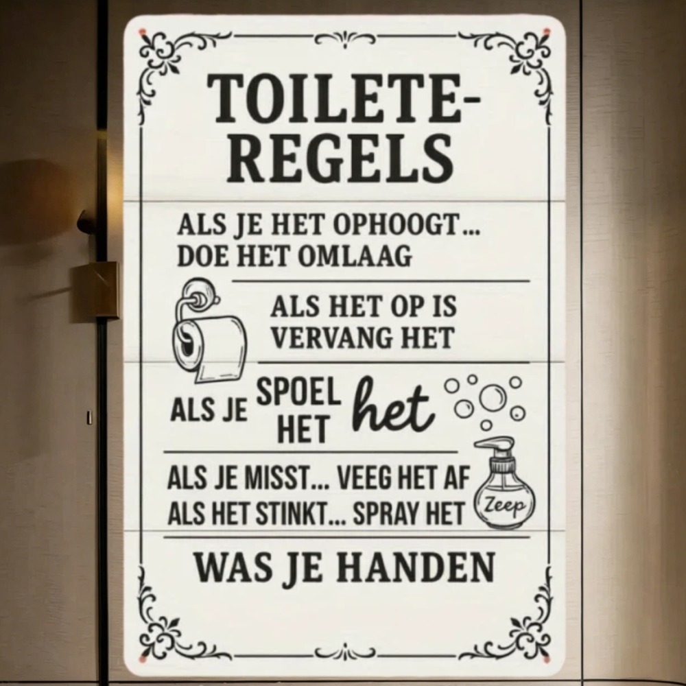 Home Bathroom Etiquette - 2D Hollanda Banyo Kuralları Metal Tabela