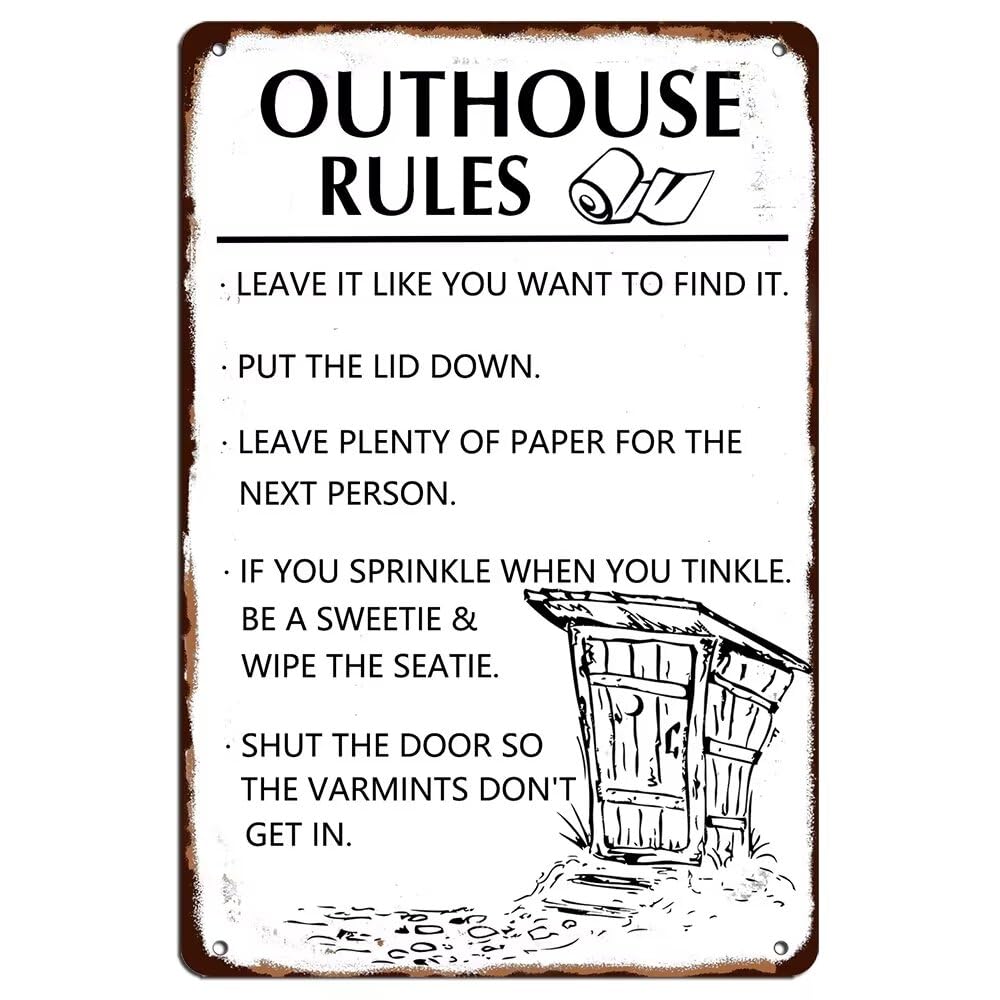 Home Bathroom Rules - Outhouse Kuralları Metal Tabela Komik Vintage