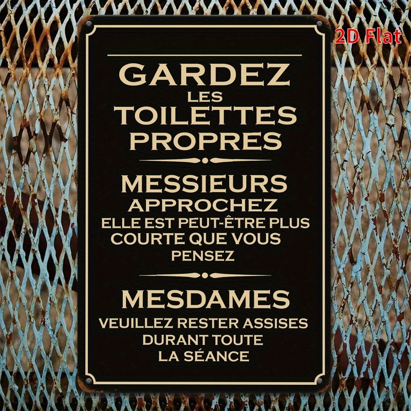Home Bathroom Etiquette - 2D Vintage Metal Tabela Fransız Banyo