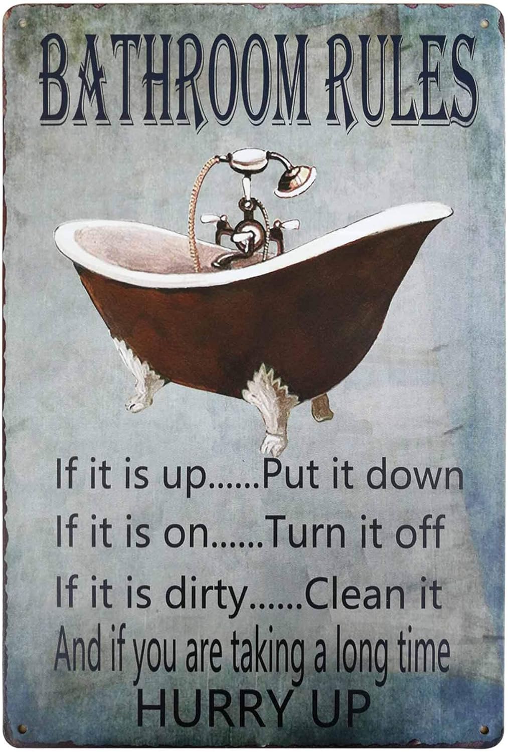 Home Bathroom Rules - PXIYOU Rustik Banyo Kuralları Küvet Simgesi