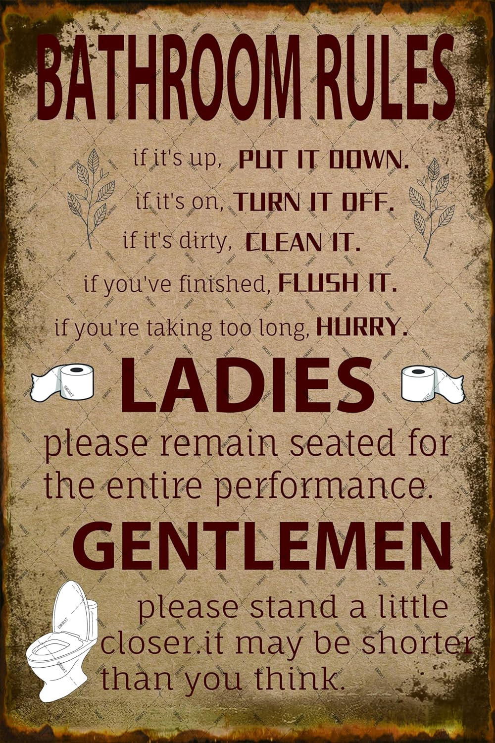 Home Bathroom Rules - Banyo Kuralları Metal Tabela Garip Şeyler