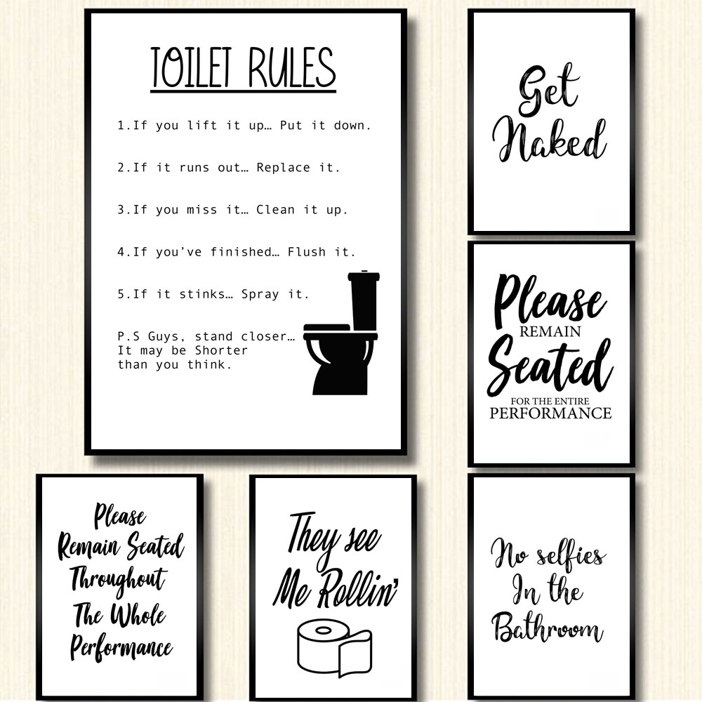 Duvar sanatı tuval yağlıboya K - Home Bathroom Rules incelemesi ve fiyatı